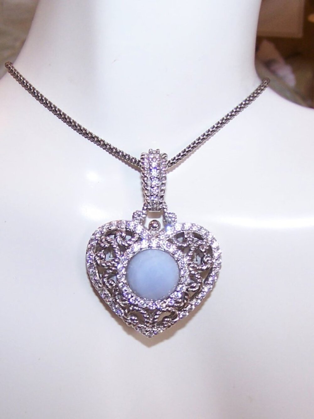 JUDITH RIPKA Sterling Silver Chalcedony Cubic Zirconia CZ Heart Pendant Enhancer